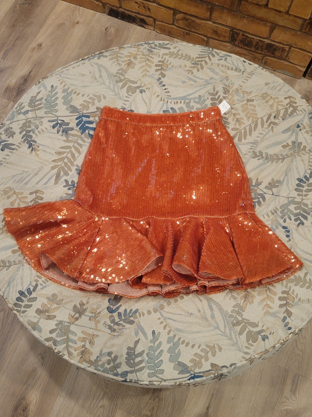 J. Crew Orange Sequin Ruffle Hem A-Line Skirt